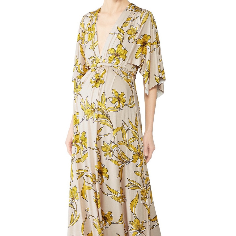 Rachel Pally Maternity Floral Caftan Yellow and Cream Dress